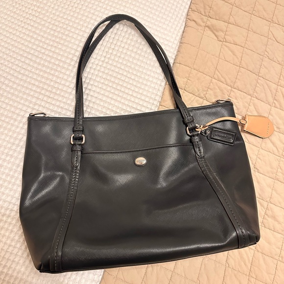 Coach Black Leather Tote Bag - Picture 1 of 7